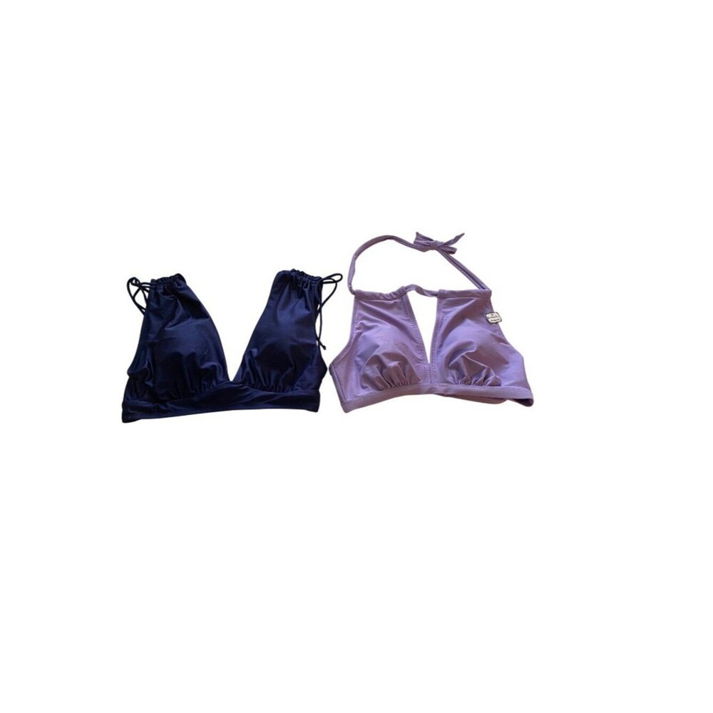 Time And Tru Women's M (8-10) Bikini Swim Tops Purple & Navy Beach Pool Lot of 2